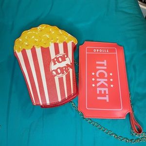Popcorn Purse Crossbody + Movie Ticket Clutch